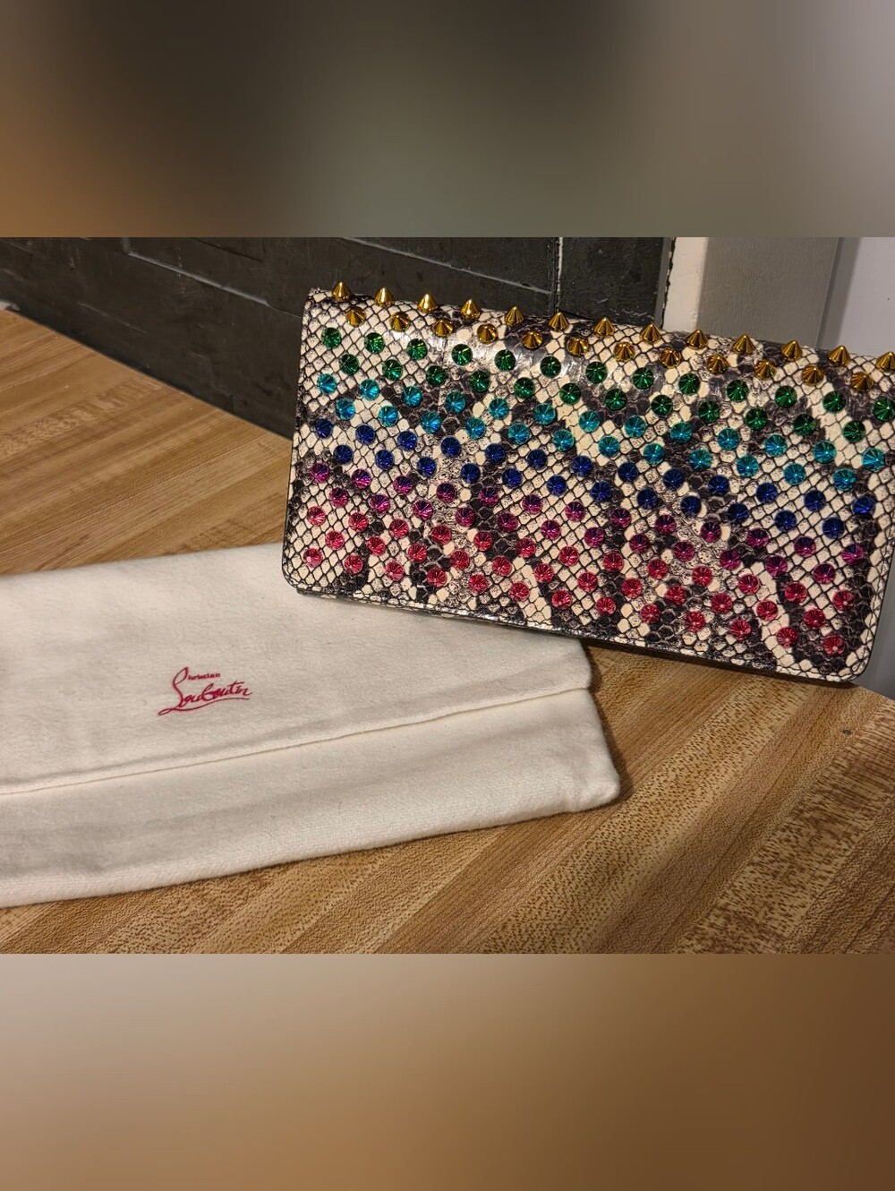 Christian Louboutin NWOT Snakeskin Rainbow Studded Wallet/Wristlet